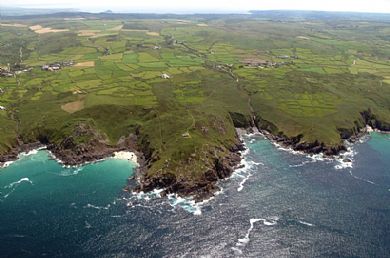 Carnelloe Cliff, Porthglaze Cove and Veor Cove on the Land's End Peninsula