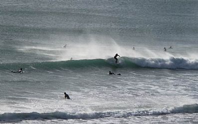 Surfing at Praa Sands in February