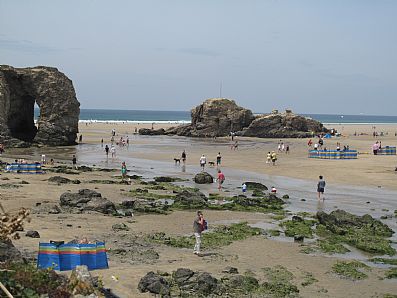 Perranporth Beach with its rock arches