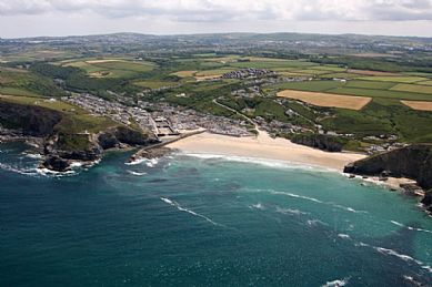 Portreath Beach and harbour with Western Hill