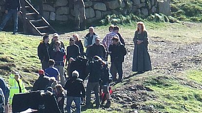 Eleanor Tomlinson on location at Botallack during the filming of Poldark