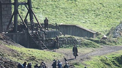 Aidan Turner during filming at Botallack
