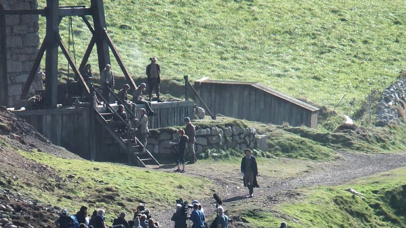 Aidan Turner during filming at Botallack Aidan Turner during filming at Botallack