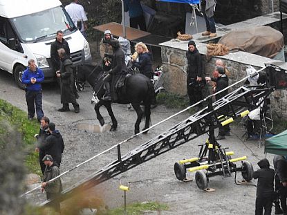 Aidan Turner during filming at Penberth Cove