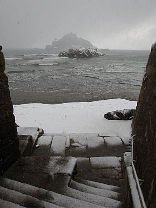 Snow Covered Marazion and St Michael's Mount