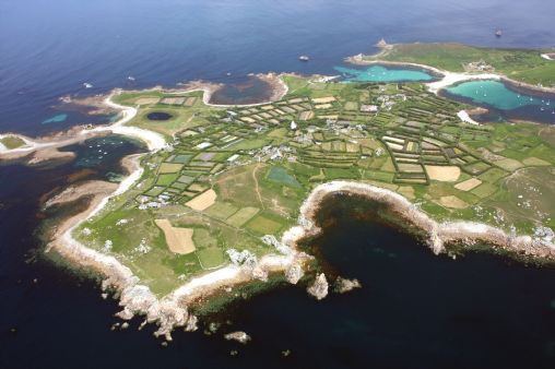 St Agnes, isles of Scilly and The Bar of sand which connects it to Gugh St Agnes, isles of Scilly and The Bar of sand which connects it to Gugh