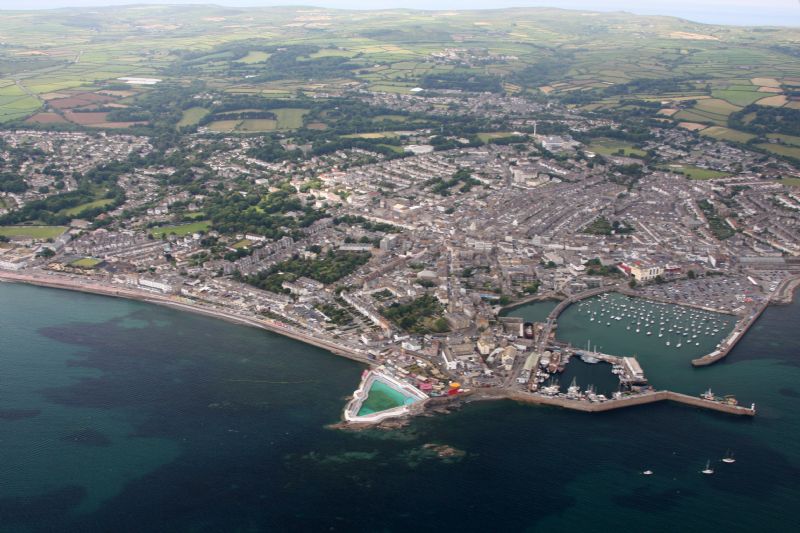 Penzance, its harbour and Jubilee Pool area from the air