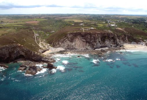 St Agnes from the air - Trevaunance Cove and Trevellas Porth